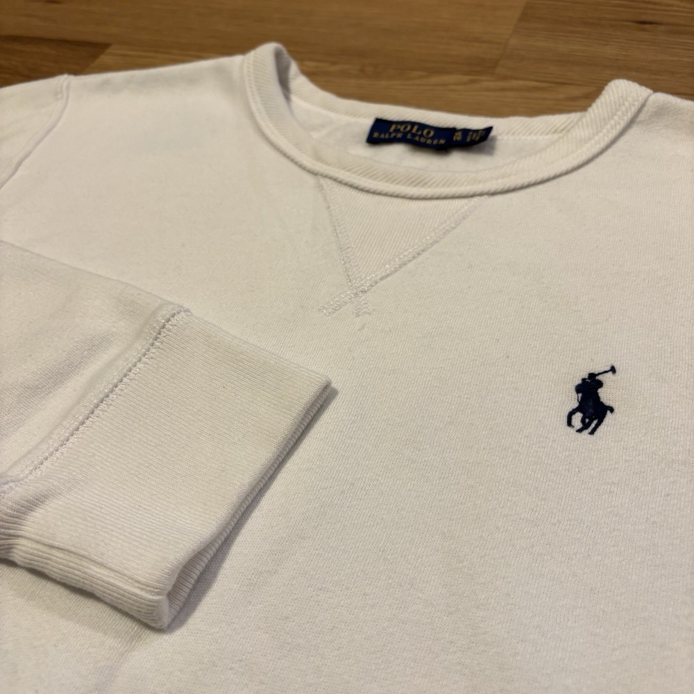 Polo Ralph Lauren Sweatshirt Women's XL Fleece Crewneck White Navy Pony Preppy